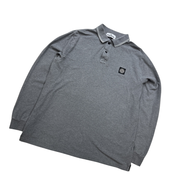 Stone Island Grey Cotton Long Sleeve Polo Shirt - XXL