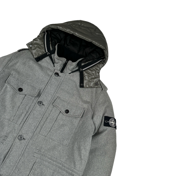 Stone Island 2014 Grey Ice Wool Blend Down Field Jacket - XXL