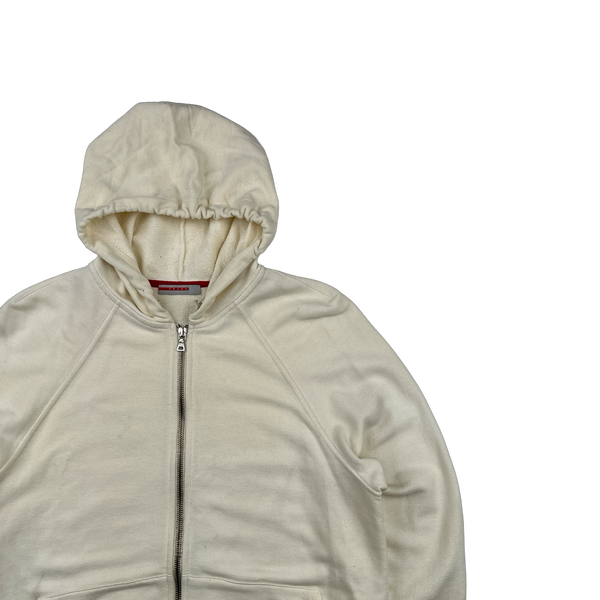 Prada Cream Cotton Red Tab Zipped Hoodie - Large
