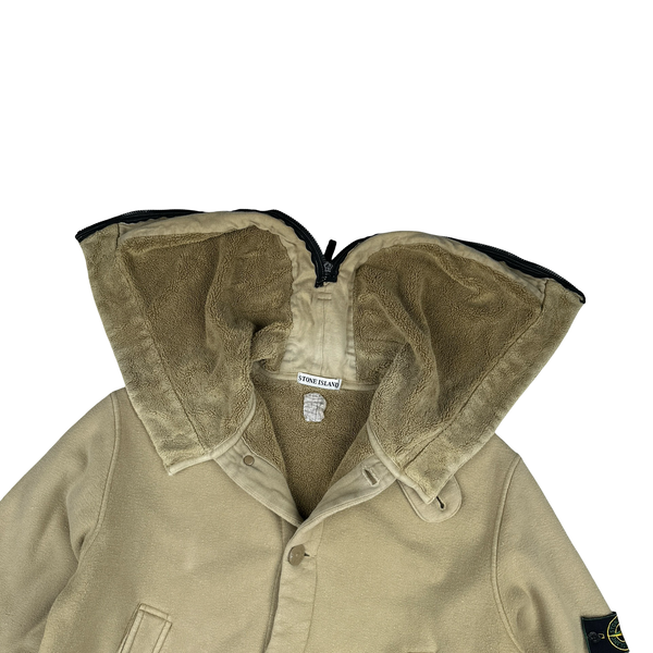 Stone Island 1999 Beige Butterfly Hood Fleece Lined Vintage Buttoned Jumper - XL
