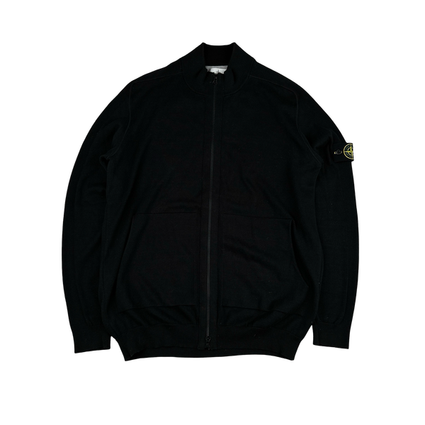 Stone Island Black Cotton Knit Zipped High Neck Jumper - 3XL