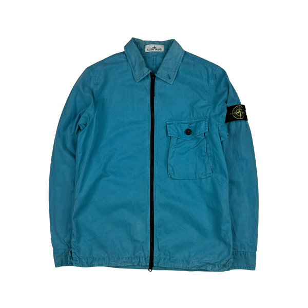 Stone Island 2020 Blue Zipped Cotton Overshirt - Small