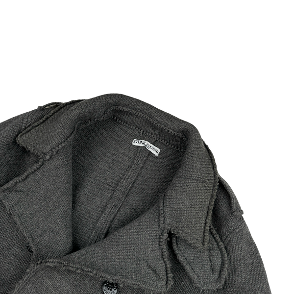 Stone Island 2008 Charcoal Double Breasted Wool Pea Coat - Large