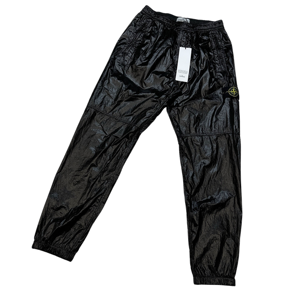 Stone Island 2020 Black Crinkled-Effect Lucido Track Pants - 32"