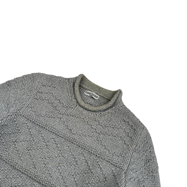 Stone Island 2009 Grey Cotton Detailed Heavy Knit - Small