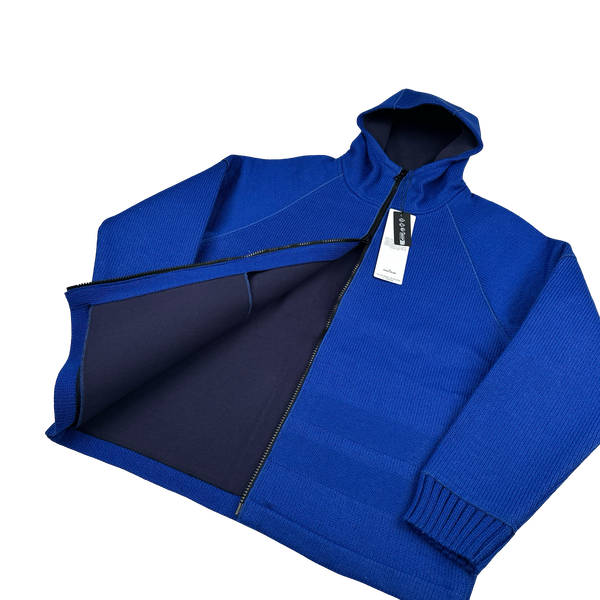 Stone Island 2025 Marina Blue Wool Woven Knit Zipped Jacket - Large