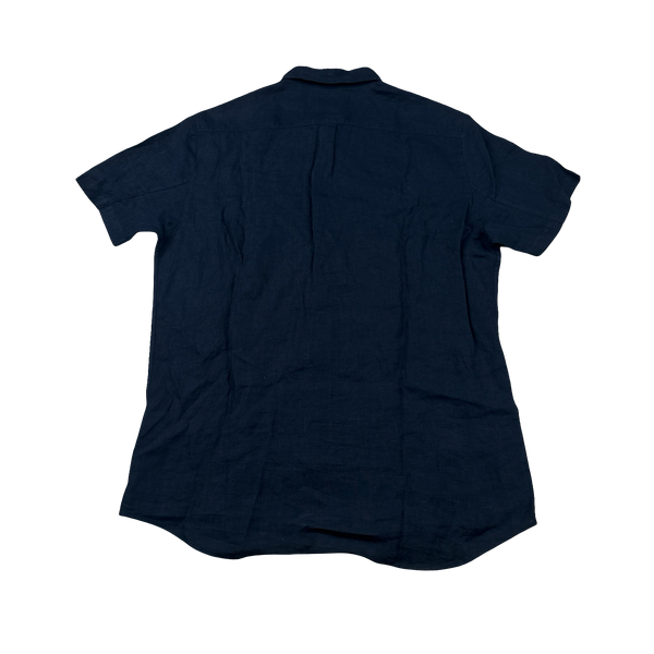 Stone Island 2017 Navy Linen Marina Spellout Shirt - XL