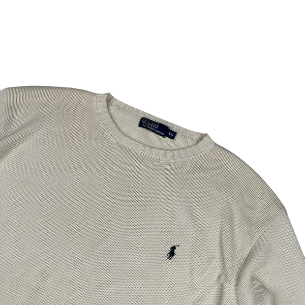 Ralph Lauren Cream Cotton Knit Crewneck Jumper - XXL