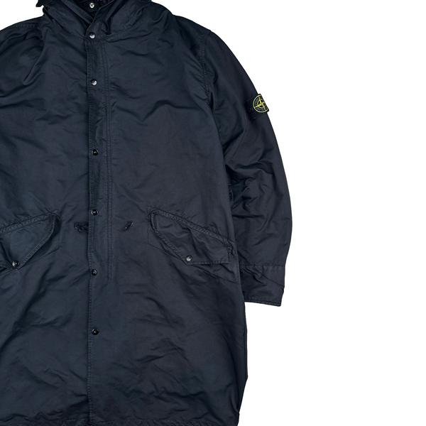 Stone Island 2007 Navy David TC Dutch Liner Spellout Hood Long Parka Jacket - XXL