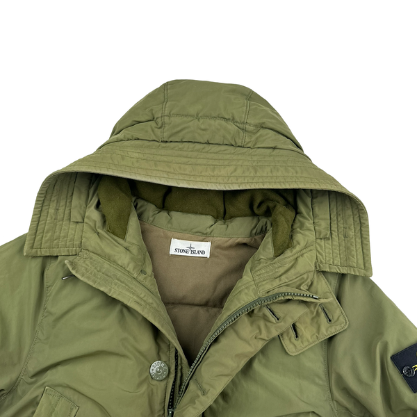 Stone Island 2014 Green Micro Reps Down Filled Fur Trim Parka - Medium