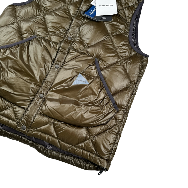 And Wander Khaki Pertex Diamond Quilted Puffer Vest - Medium