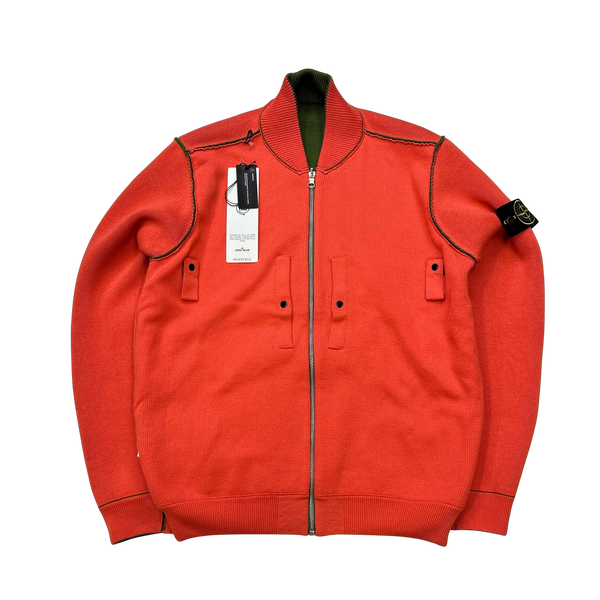 Stone Island 2022 Green/Coral Knit Reversible Cardigan - Medium
