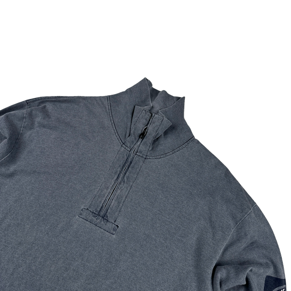 Stone Island 2002 Blue Cotton Quarter Zip Spellout Compass Pullover - XL