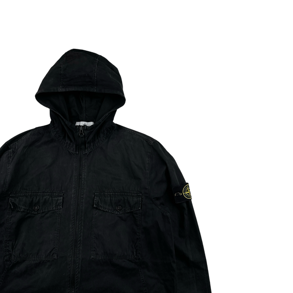 Stone Island 2018 Black Hooded Cotton Overshirt Jacket - Large