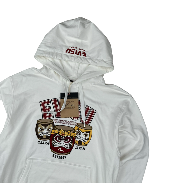 Evisu White Evisu Embroiderd Graphic Cotton Hoodie - Medium