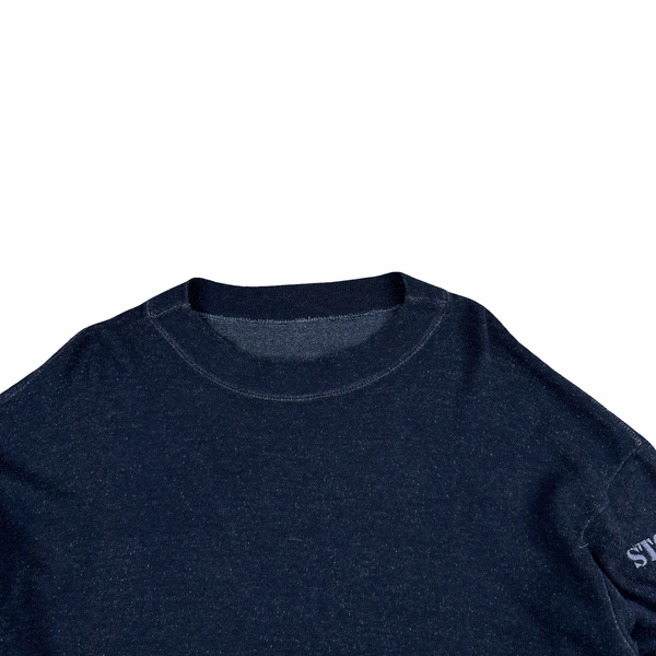 Stone Island 1988 Navy Knitted Cotton Spellout Vintage Pullover - XL