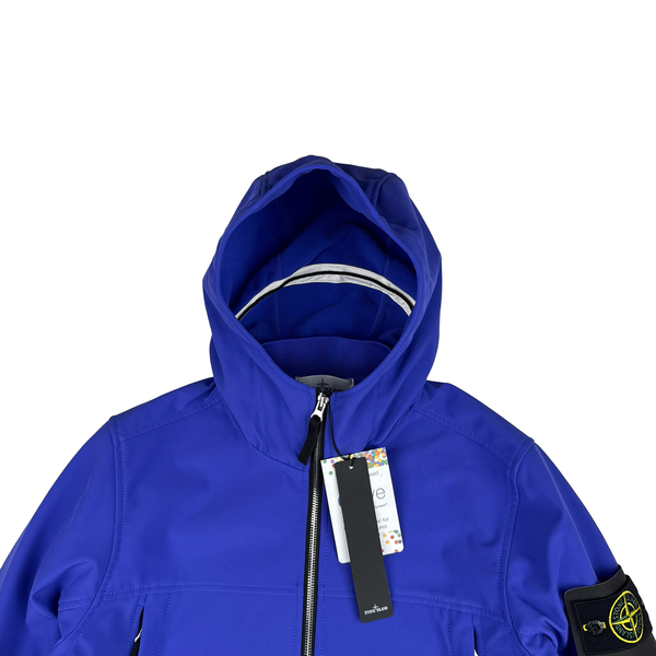 Stone Island 2021 Blue Soft Shell E Dye Hooded Jacket - Small