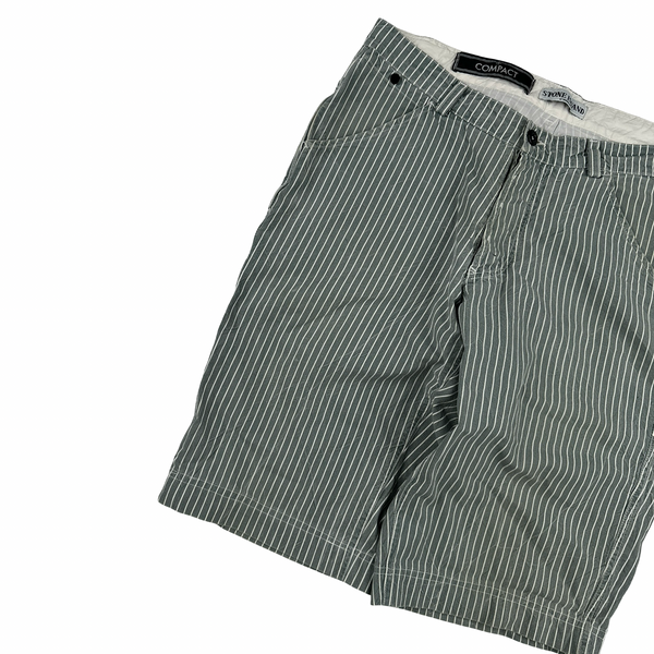 Stone Island 2003 Green Striped Compact Cotton Shorts - Large