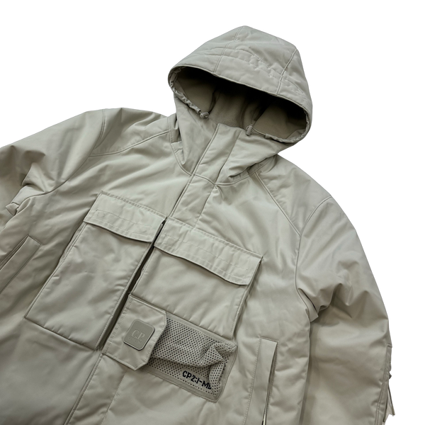 CP Company Cream Fleece Lined Heavyweight Dynatec Metropolis Jacket - Large