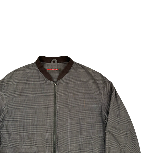 Prada Brown Checked Cotton Bomber Jacket - Medium