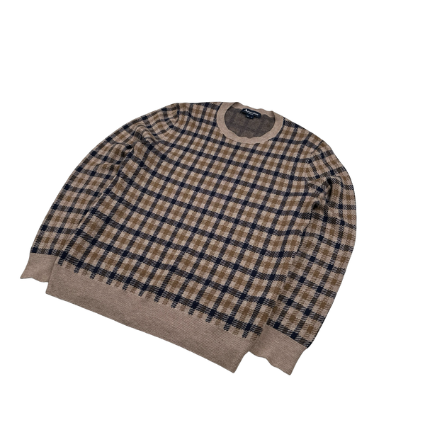 Aquascutum Cotton Checked Pattern Pullover Knit - Medium