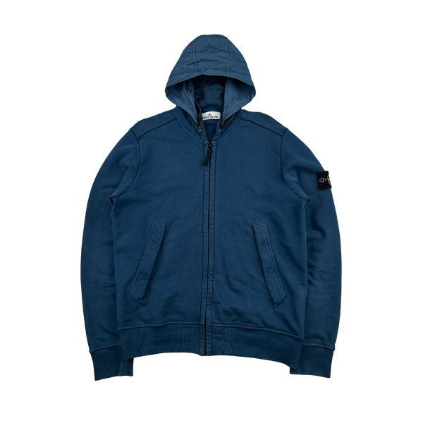 Stone Island 2017 Blue Lino Flax Hooded Zipped Jumper - Medium