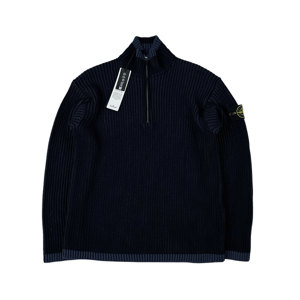 Stone Island 2024 Navy Ribbed Virgin Wool Knit Jumper - Medium