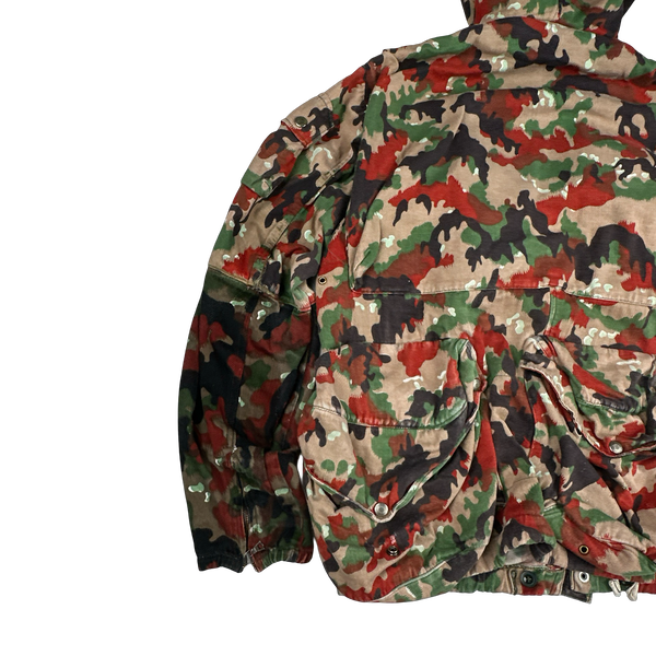 Vintage 70s Swiss Alpenflage M70 Netted Face Covering Multi-Pocket Cotton Jacket - XL