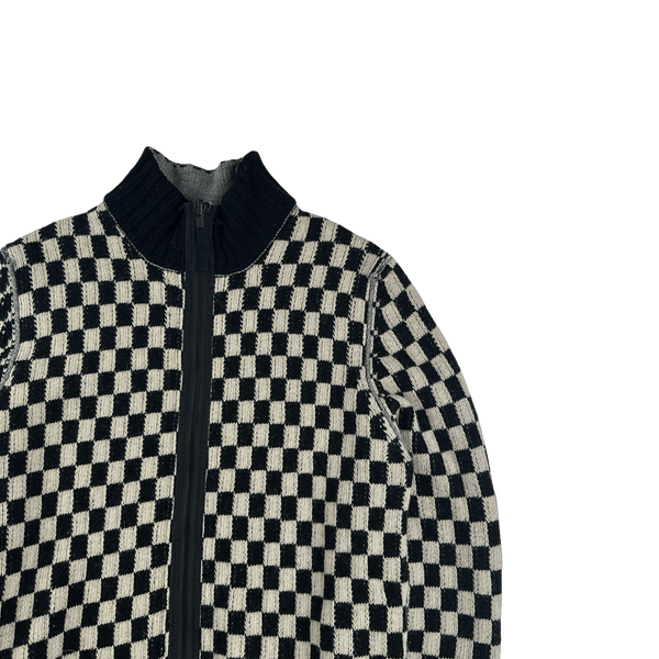 Stone Island 2010 Chequered Reversible Wool Knit Sample Zip Up Jumper VERY RARE - Large