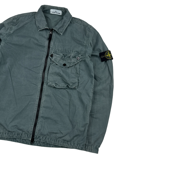 Stone Island 2021 Green Cotton Zipped Overshirt - Medium