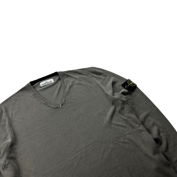 Stone Island Light Grey V-Neck Knit Jumper - XL