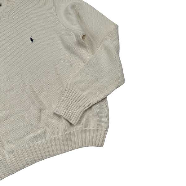 Ralph Lauren Cream Cotton Knit Crewneck Jumper - XXL