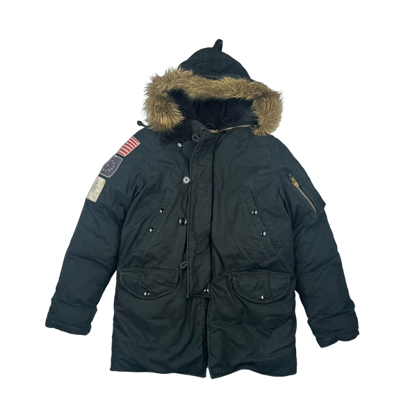 Ralph Lauren Black Fur Hooded Parka Jacket - Small