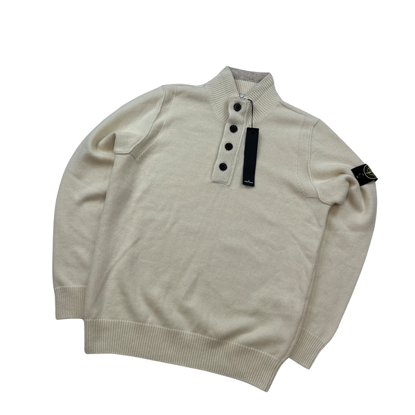 Stone Island 2023 Cream Pullover Buttoned Knit - Large