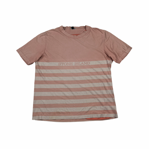Stone Island Vintage 2002 White & Pink Striped T Shirt - XL