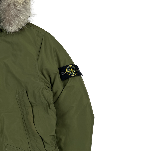 Stone Island 2014 Green Micro Reps Down Filled Fur Trim Parka - Medium