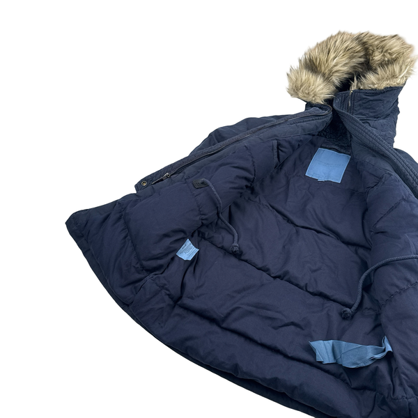 Ralph Lauren Arctic Navy Down Filled Fur Hood Trim Parka Jacket - Small