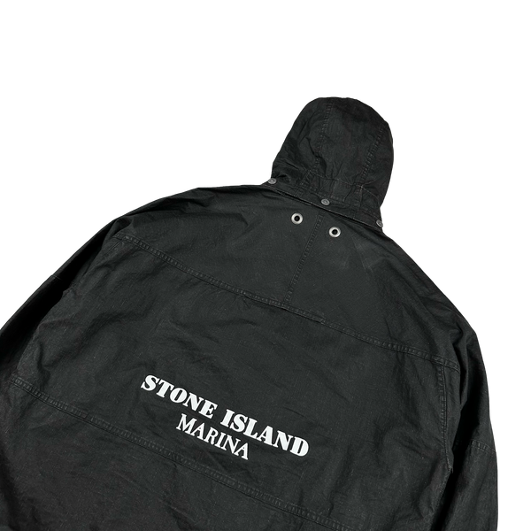 Stone Island 2024 Black Raw Plated Linen Marina Spellout Zipped Jacket - Large