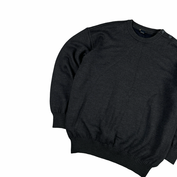 Paul & Shark Grey Thick Wool Logo Buttoned Collar Crewneck - XXL