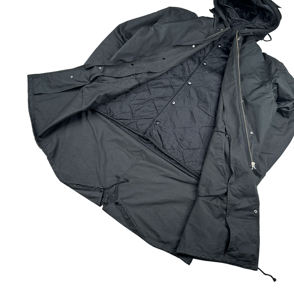 Stone Island 2007 Black David TC Dutch Liner Spellout Hood Long Parka Jacket - XXL