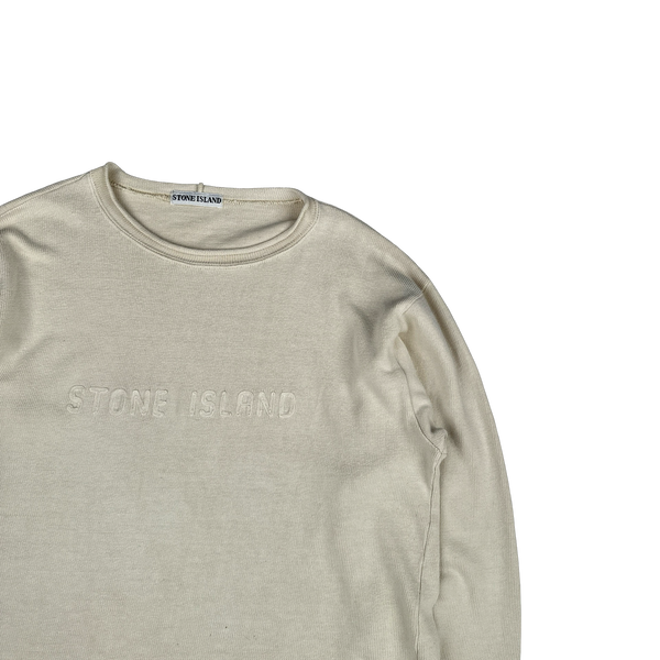 Stone Island 1990s Vintage Cream Spellout Pullover - Medium