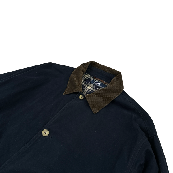 Ralph Lauren Polo Navy Corduroy Collar Cotton Long Jacket - Large