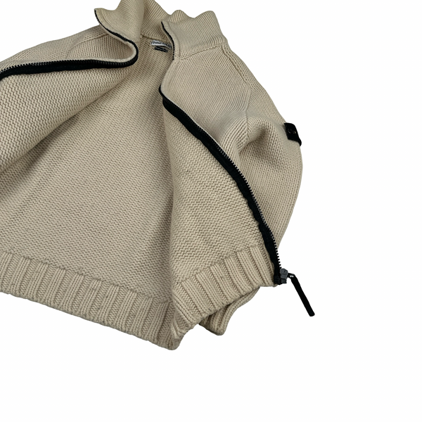 Stone Island 1997 Heavyweight Cream Zipped Thick Knit Jumper - Large