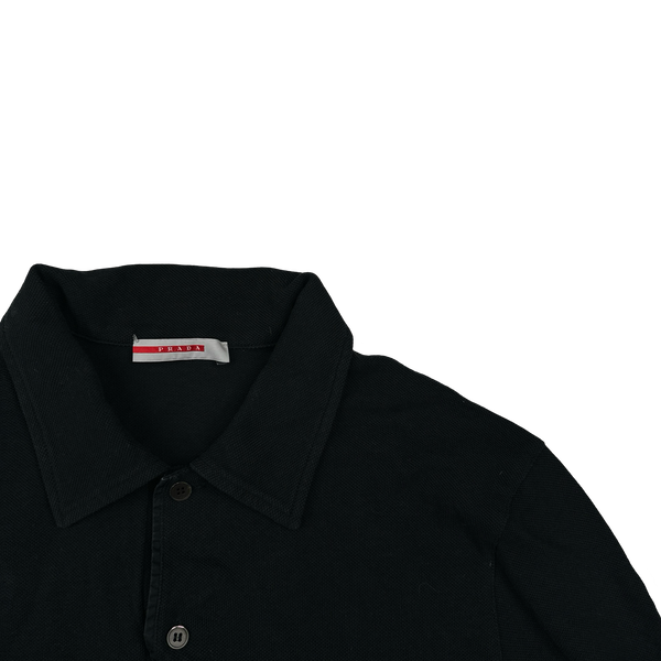 Prada Black Cotton Long Sleeve Red Tab Polo - Large