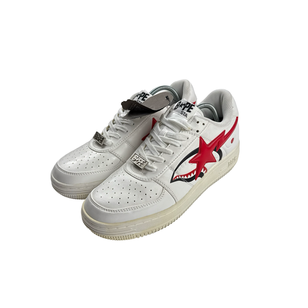 BAPE Red Star White Leather Trainers - Uk 8.5