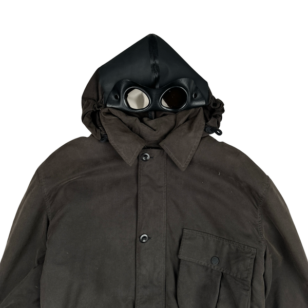Cp Company Archive 2002 Brown Vulcanised Rubber Hood Lined Goggle Jacket - XXL