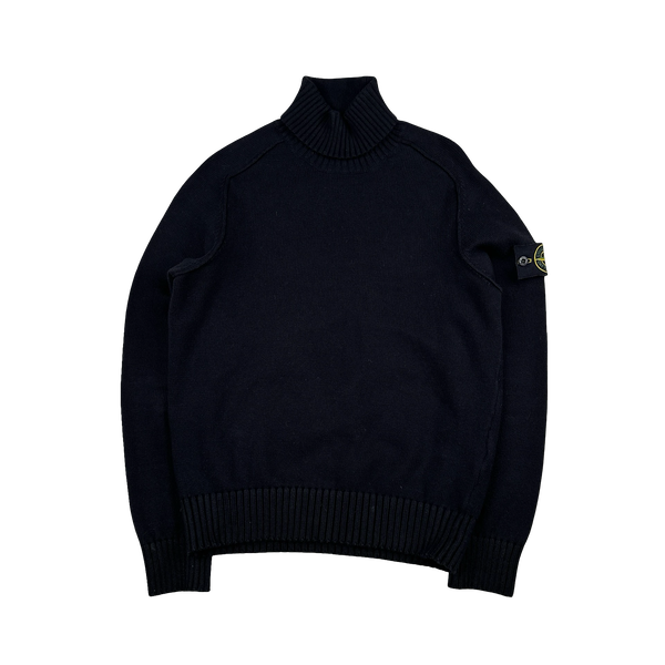 Stone Island 2013 Navy Cotton Blend Knit Roll Neck Jumper - Small