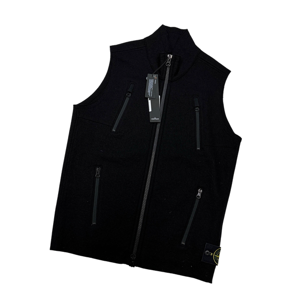 Stone Island 2018 Black Lambswool Zipped Gilet - Small