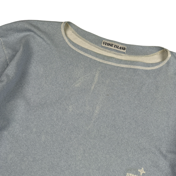 Stone Island 90s Light Blue Spellout Vintage Crewneck Pullover - Large