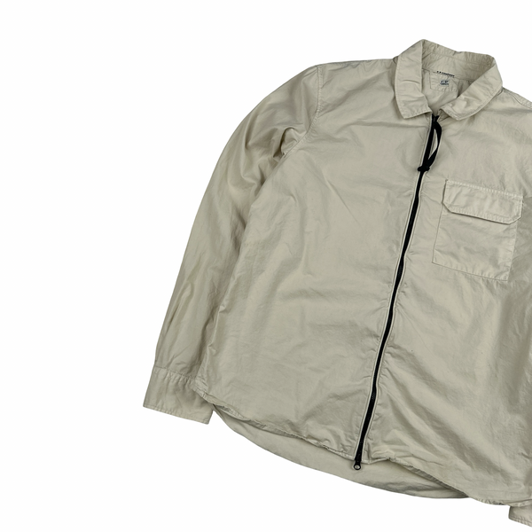 CP Company Cream Zipped Cotton Lens View Overshirt - Large